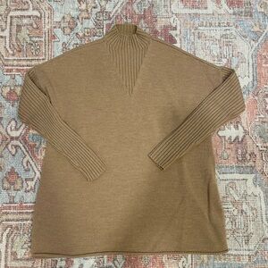 Tory Burch Camel Ribbed V-Neck Sweater - Size Medium